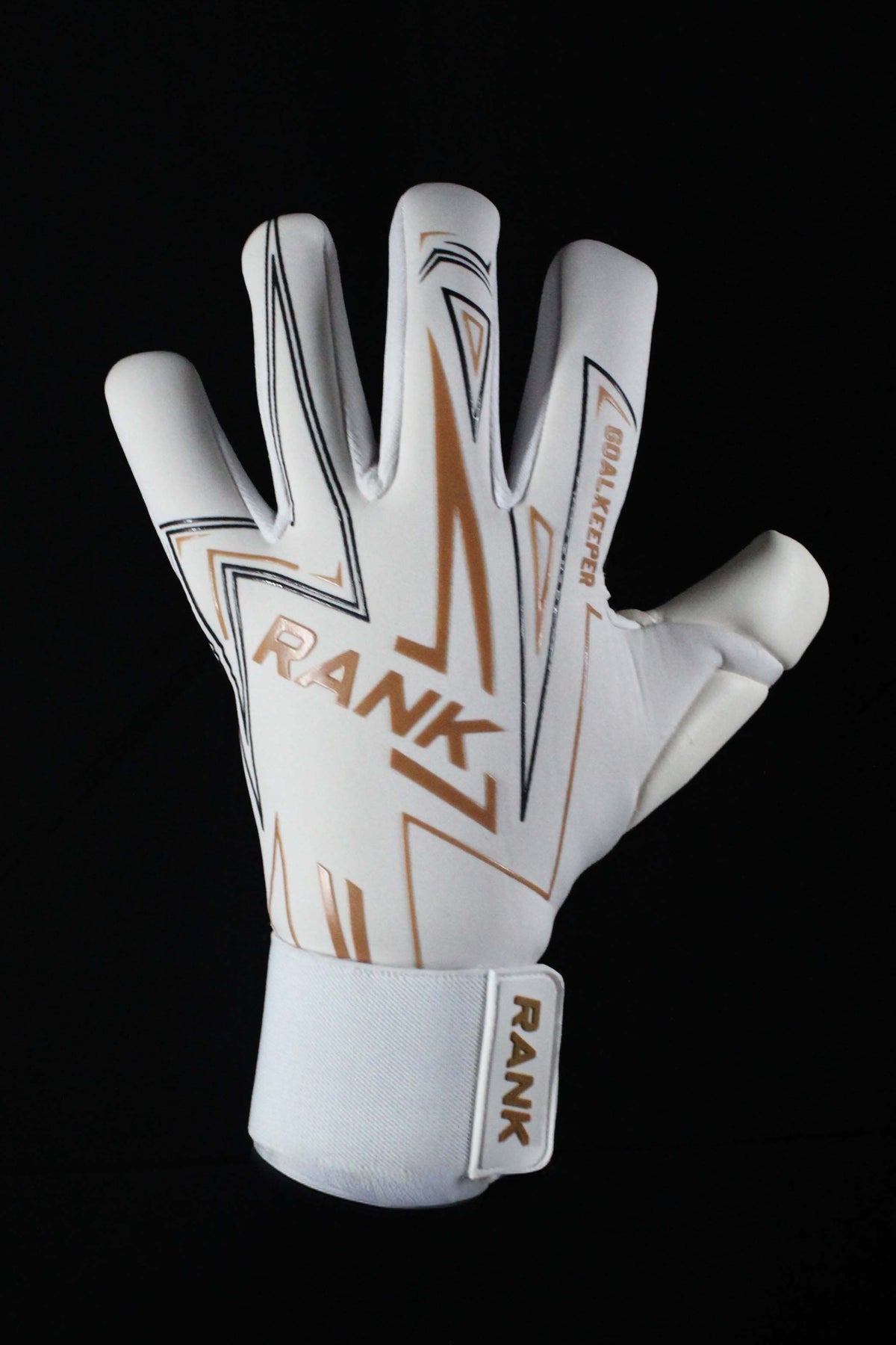 RANK Goalkeeping NOVA goalkeeper glove, backhand view on hand – www.rankgoalkeeping.com