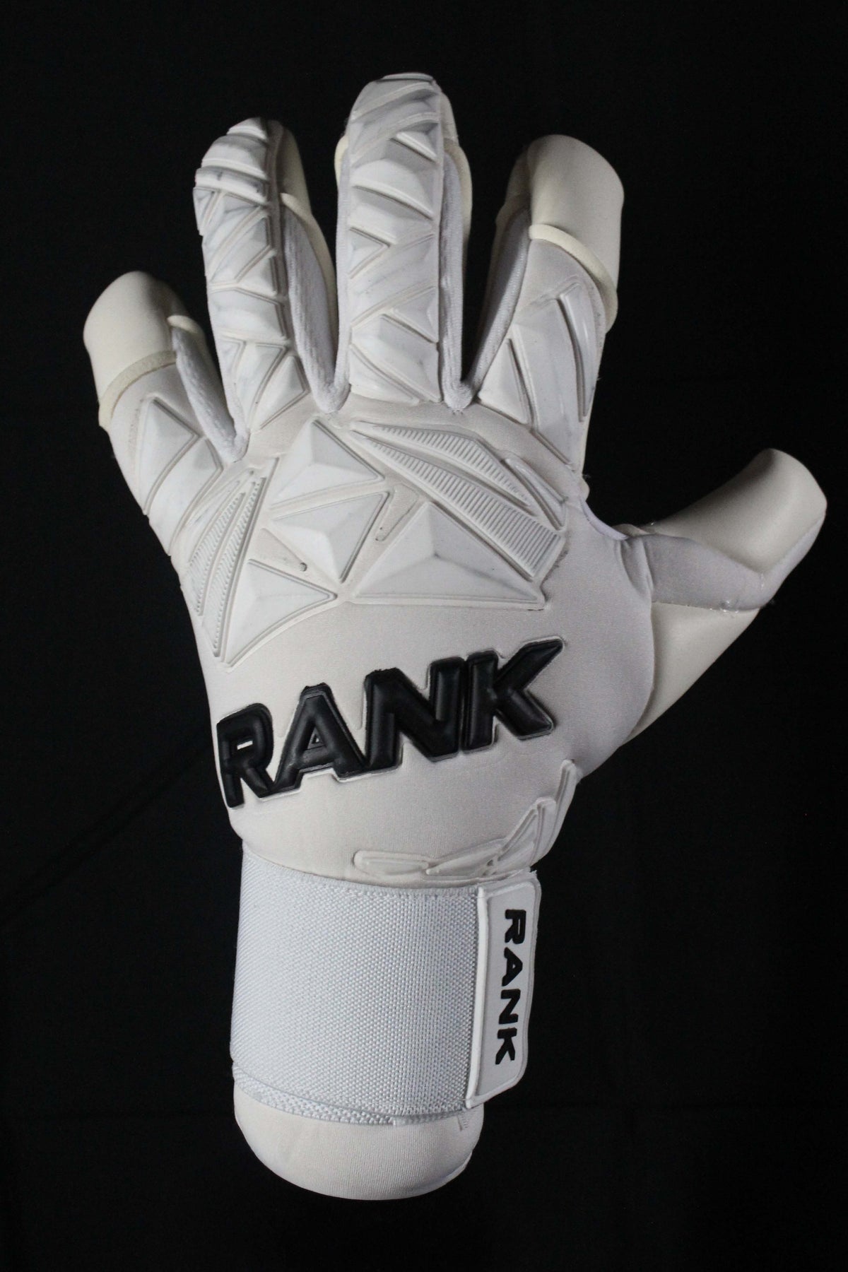 RANK Goalkeeping GHOST goalkeeper glove, backhand view on hand – www.rankgoalkeeping.com