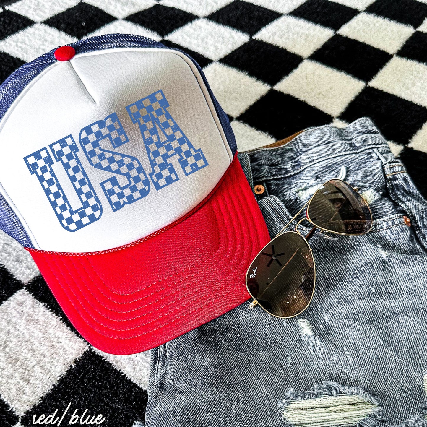 Checkered USA Trucker Hat