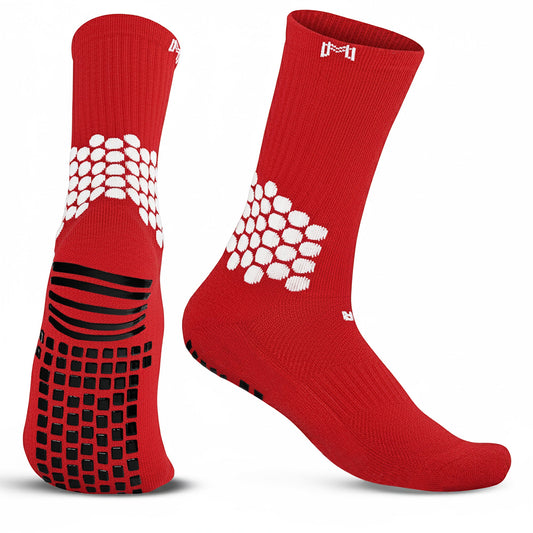 Grip Socks w/ Cushioned Ankle Protection (RED)