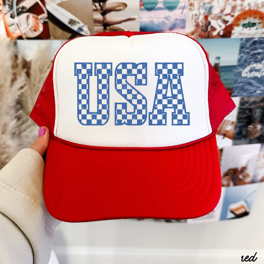Checkered USA Trucker Hat